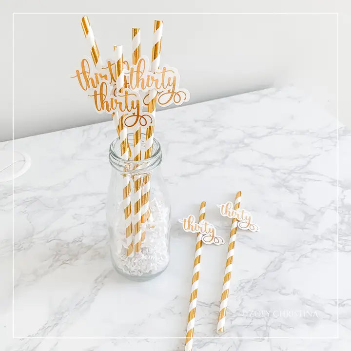 Thirty Glitter Paper Straws (12-Pack) – 30th Birthday